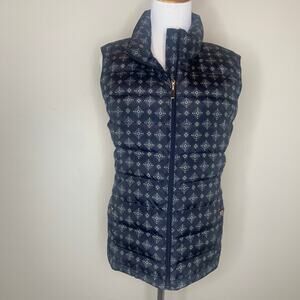 Navy Green Medallion Puffer Vest Sz Large